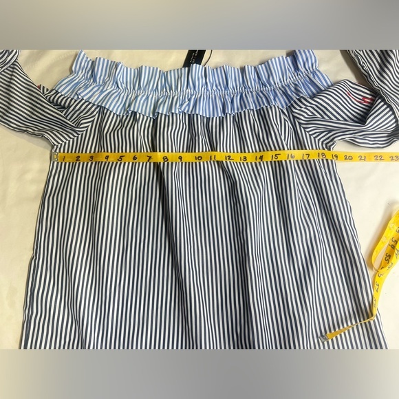 ROMEO AND JULIETTE COUTURE Navy and white stripe off shoulder mini dress size M - Picture 11 of 12
